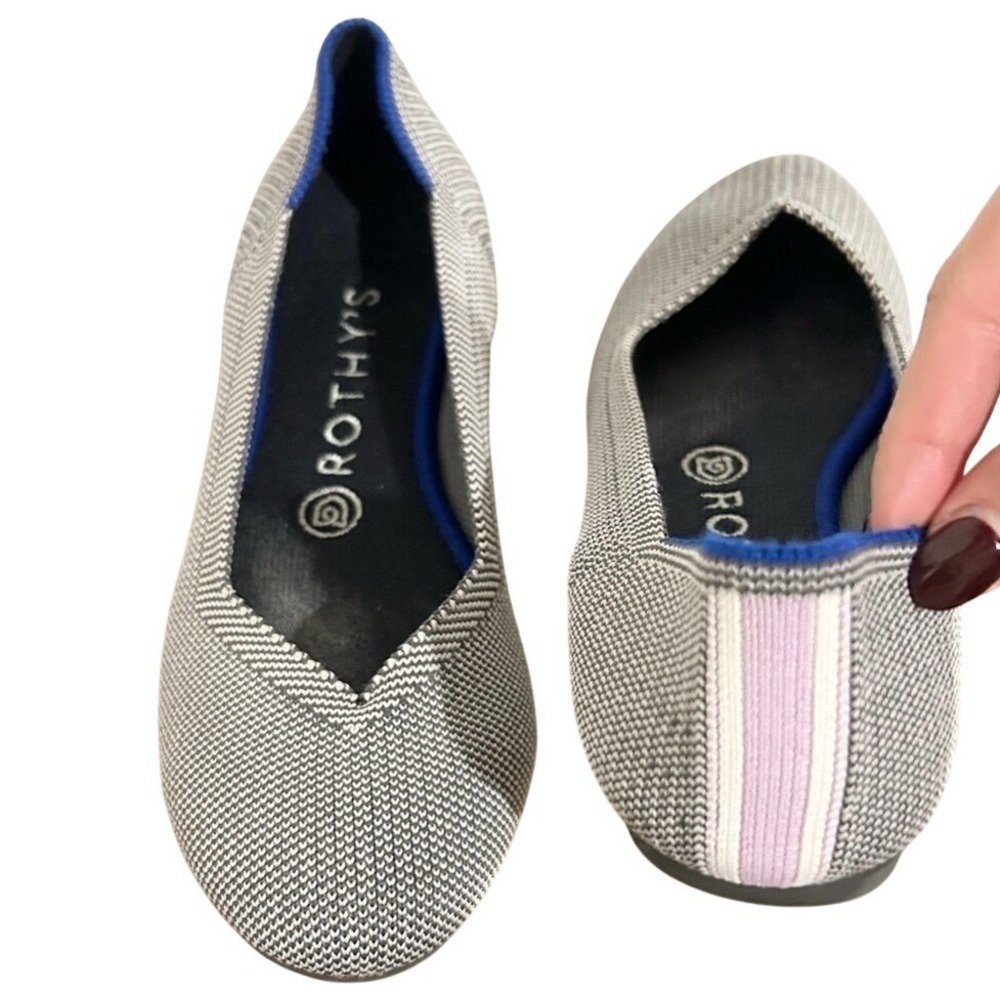 Rothy's The Flat Round Toe Lilac Heel Stripe Flax Birdseye Retired 7 Everyday